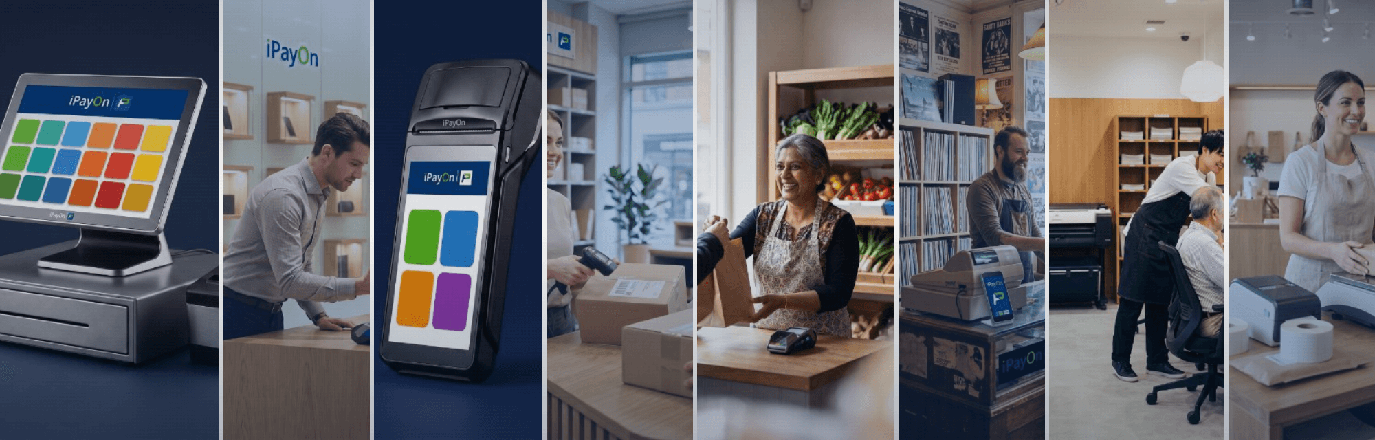 Shop counters, terminals and shelves served by iPayOn